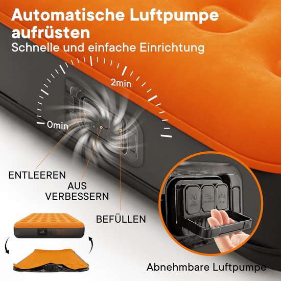 Luchtbed 1 Persoon - Kampeer Matras - Ontspannen Buiten - Ingebouwde Pomp - 190x99x22cm - Oranje — afbeelding 4