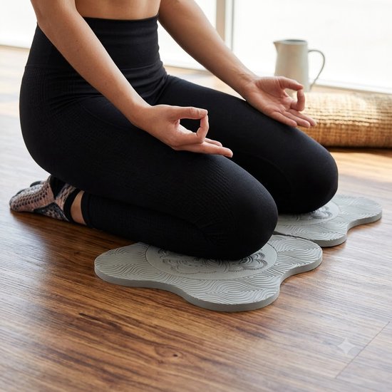 Grijze yoga knielmat pilates mat unisex set van 2 schuim ondersteuningsmat voor knieën ellebogen polsen en hoofd multifunctionele oefenmat met reliëf antislip fitness mat — afbeelding 2
