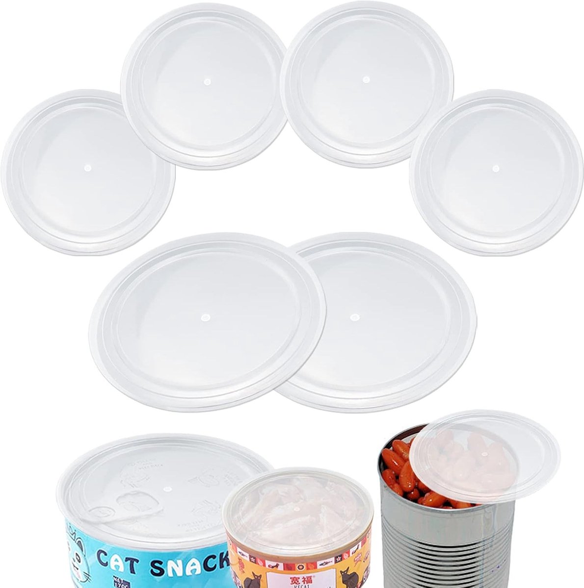 Set van 6 Blikdeksels, 2 Transparante 101mm en 4 75mm Lids voor Blikken van 800g/400g/200g voor Canning en Geuren Buiten