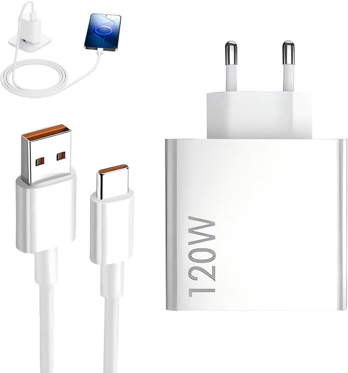 Snel oplader met USB C-kabel van 1,5 meter voor 120W smartphones, compatibel met Mi 14T Pro, 13 Pro en POCO X6 Pro