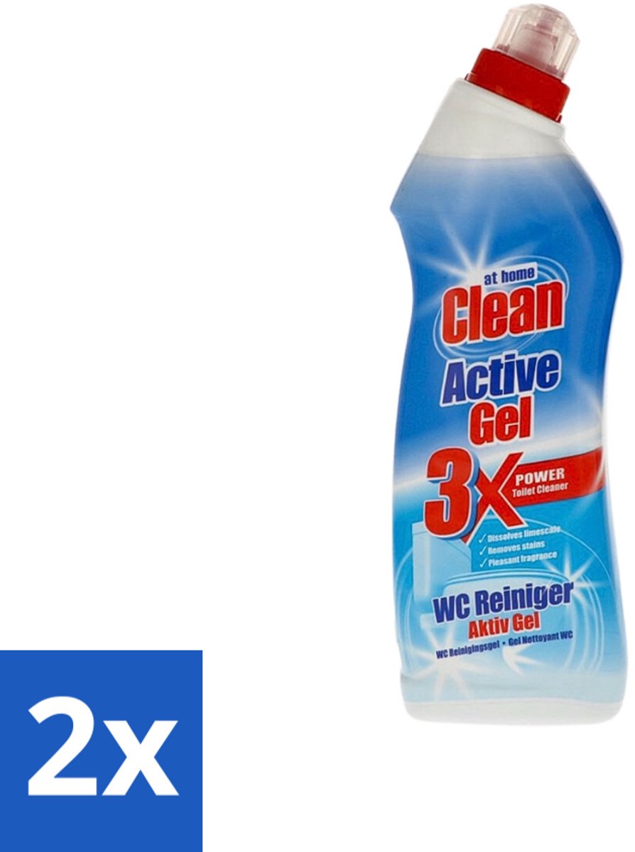 2 x At Home - Clean - Active Gel - Toiletreiniger - Extra Krachtig - 750 ml - Toiletreiniger - Kalkverwijdering - Toilet Reinigen - Toilet Reiniging - Toilet Hygiëne