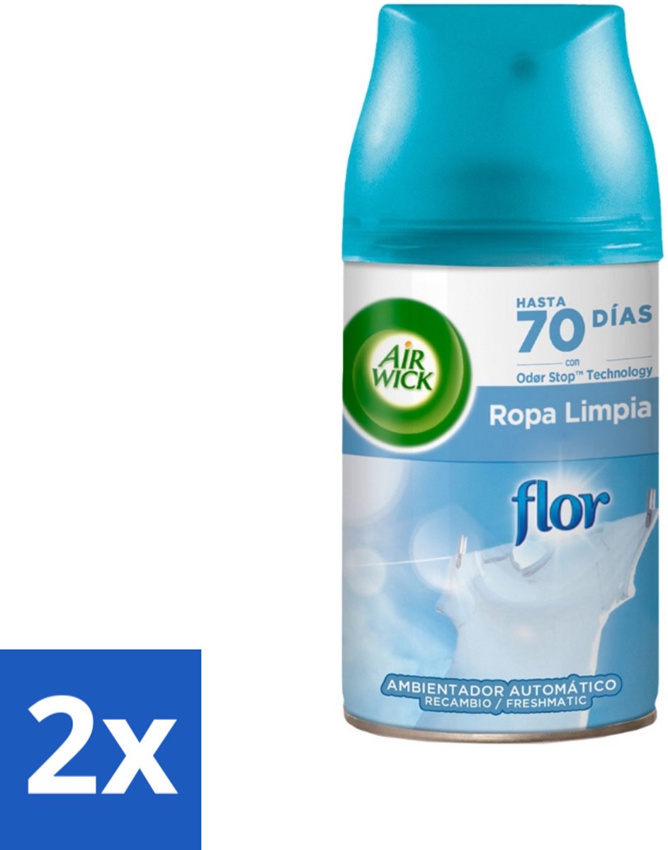 2 x Air Wick - Luchtverfrisser Navulling - Bloem & Fris - Automatische Spray - 250 ml - Luchtverfrisser Bloem En Fris - Bloemige Geur - Geurverspreiding - 24/7 Geurstop - Automatische Spray