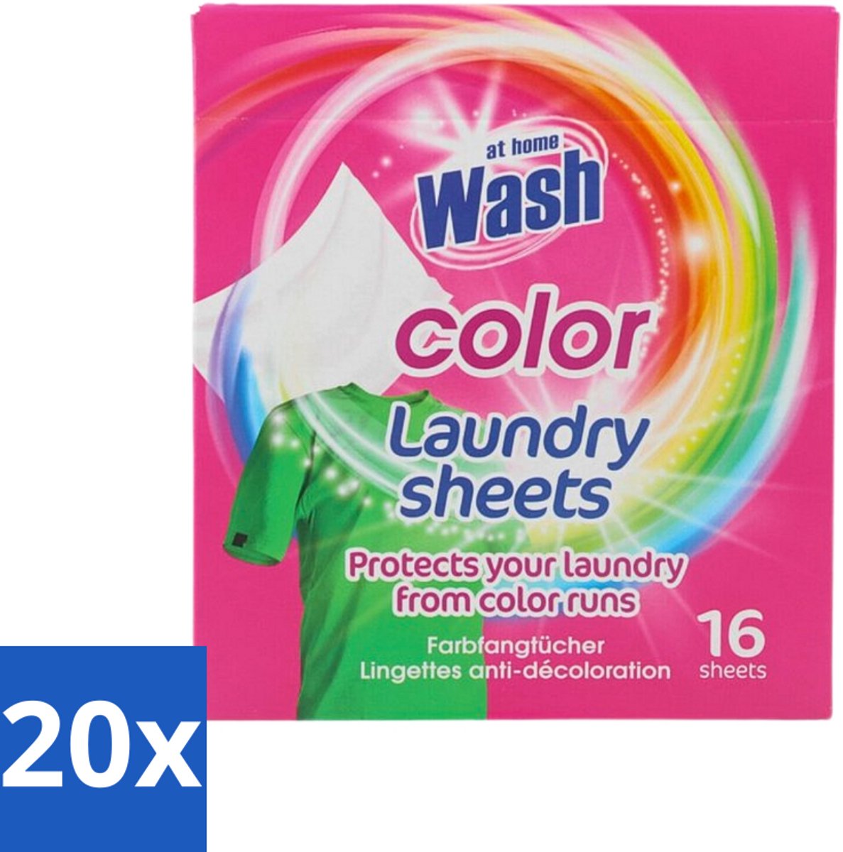 At Home - Wash - Wasdoekjes - Gekleurde Was - Tegen Verkleuring - 12 Doekjes - Bulkverpakking - 20 stuks