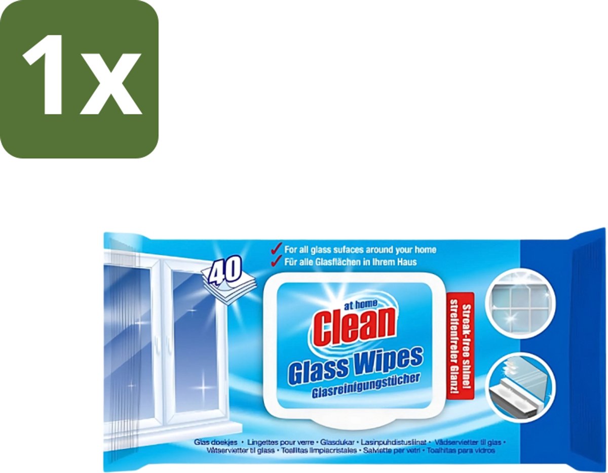 1 x At Home - Clean - Glas Reinigingsdoekjes - Reinigt Streepvrij - 40 Doekjes - Reinigingsdoekjes Glas - Streepvrij Reinigen - Glas Reinigen - Ruiten Reinigen - Spiegels Reinigen