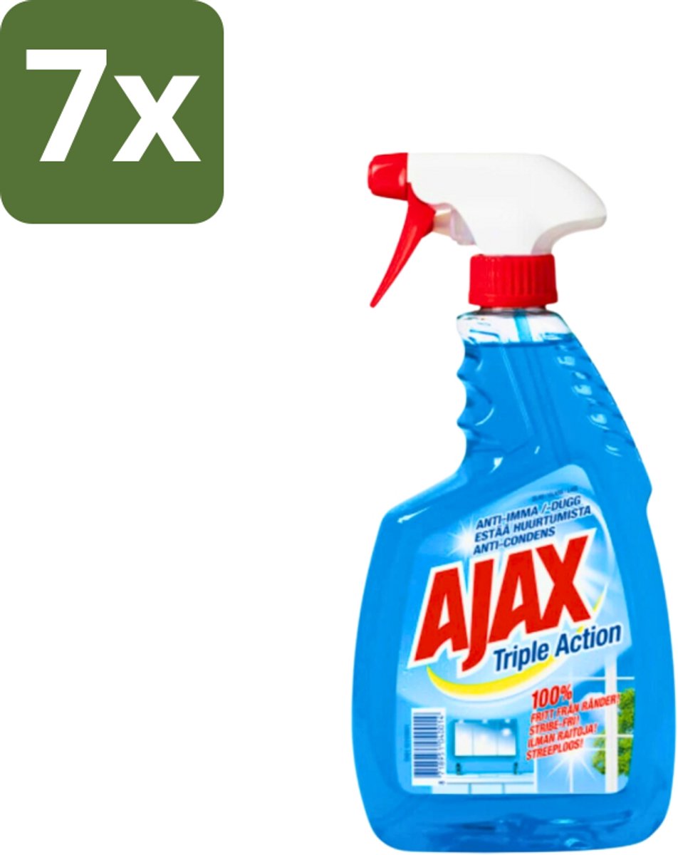 7 x Ajax - Glasreiniger Spray - Triple Action - Streeploos Schoon - Anti-Condens - 750 ml - Glas Reinigen - Ramen Reinigen - Glas Reiniger - Streeploos Schoon - Anti-condens