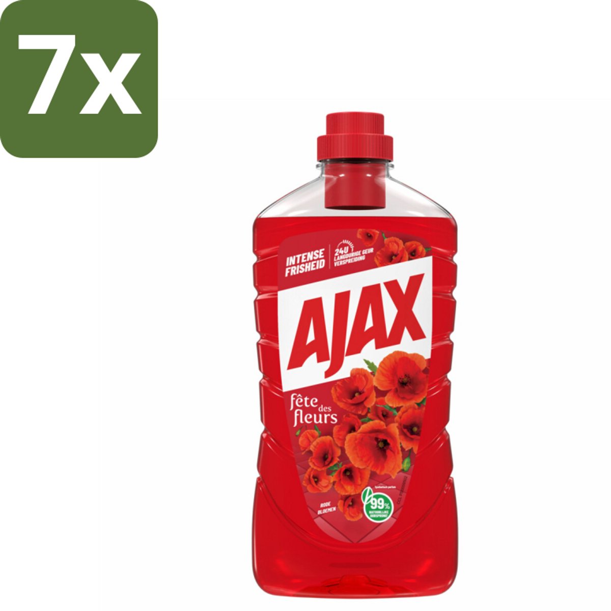 7 x Ajax Allesreiniger Fete de Fleur Rode bloemen 1 liter - Allesreiniger - Reinigingsmiddel - Bloemgeur - Natuurlijke Reiniging - Frisheid