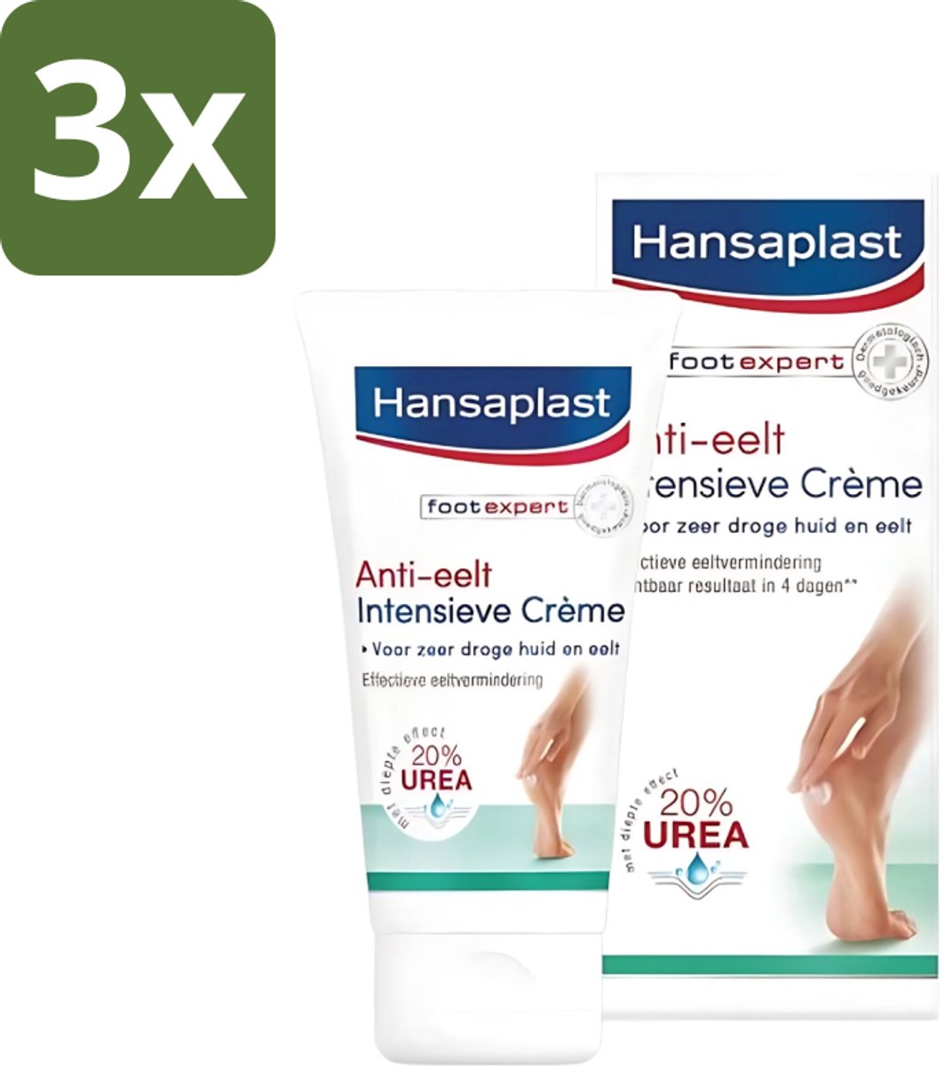 3 x Hansaplast Anti-Eelt Creme 75 ml - Anti Eelt Crème - Voetencrème - Voetverzorging - Droge Voeten - Eelt