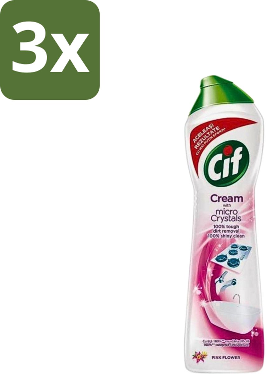 3 x Cif - Badkamer & Keuken - Schuurmiddel - Cream Pink Flower - 500ml - Schuurmiddel Badkamer - Schuurmiddel Keuken - Schuurmiddel - Reinigen - Reinigingsmiddel