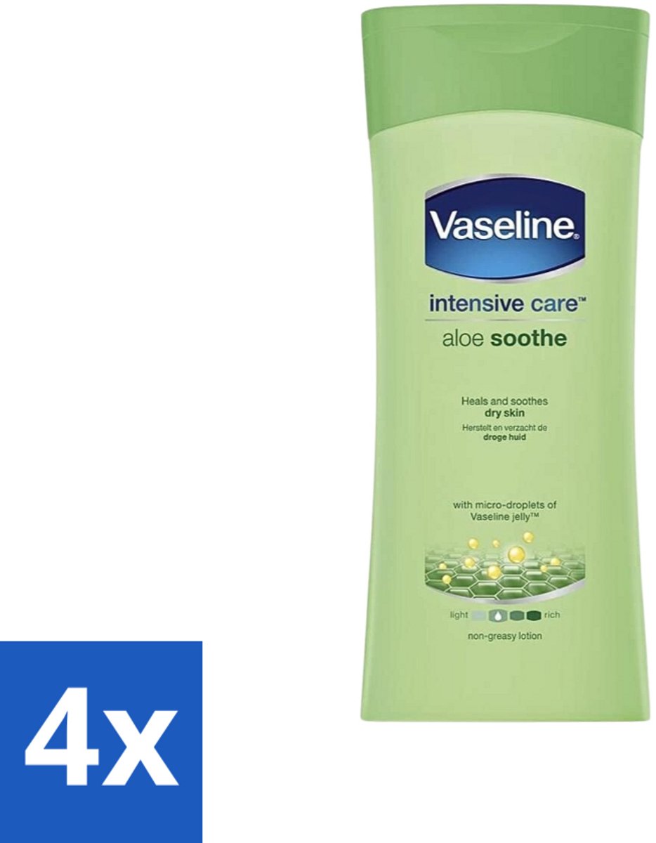 4 x Vaseline - Aloe Soothe - Bodylotion - Verzachtend - 200 ml - Bodylotion - Aloë Vera - Droge Huid - Gevoelige Huid - Hydratatie
