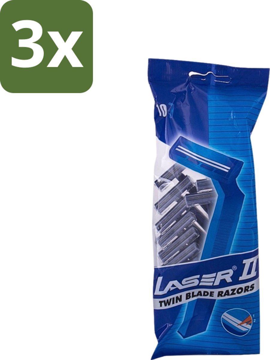 3 x Laser 2 - Ready Razor - Wegwerp - Voor Mannen - 10 Mesjes - Scheermesjes - Wegwerp Scheermesjes - Laser 2 Scheermesjes - 2-bladige Scheermesjes - Scheerbeurt