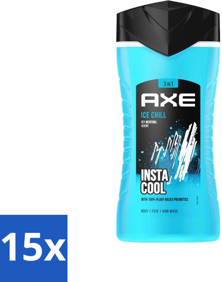 Axe - 3-in-1 Douchegel - Ice Chill - Icy Menthol - Insta Cool - 100% Plantaardig - 150 ml - Bulkverpakking - 15 stuks