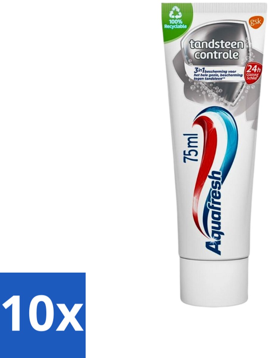 10 x Aquafresh Tandpasta Tandsteen Controle Frisse Adem 75 ml - Tandpasta - Tandsteen - Tandplak - Tanden Beschermen - Tanden Reinigen