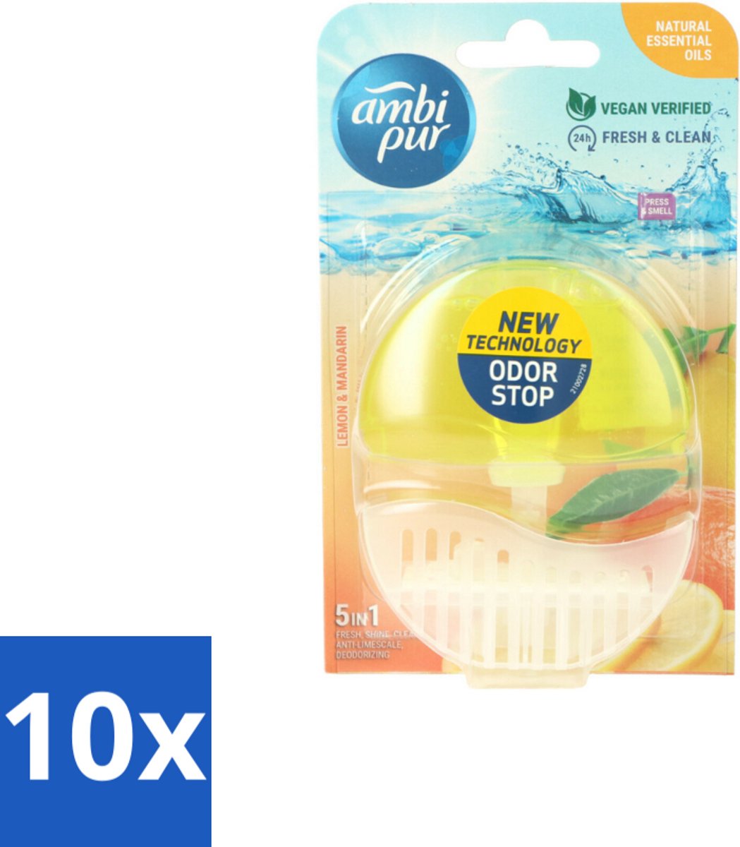 10 x Ambi Pur Toiletblok Starterkit 5in1 Lemon & Mandarine - Toiletblok - Toilet Hygiëne - Citrus Geur - Frisse Geur - Kalkvoorkomend