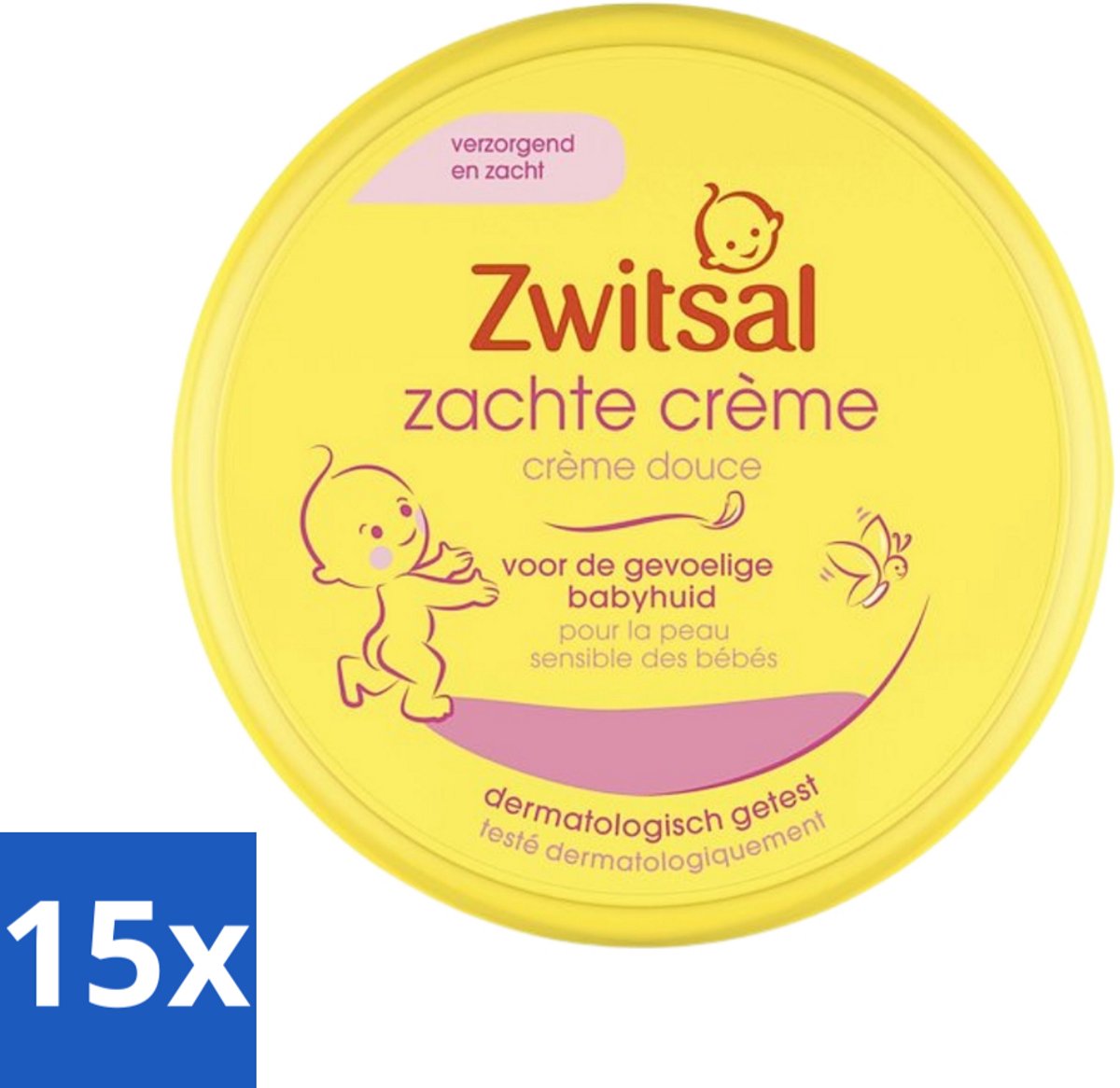 15 x Zwitsal - Zachte Crème - Babyverzorging - Huidvriendelijke pH - Hydraterend - 200 ml - Baby Crème - Babyhuid Verzorging - Hydraterende Crème - Vitamine E Crème - Huidvriendelijke Crème
