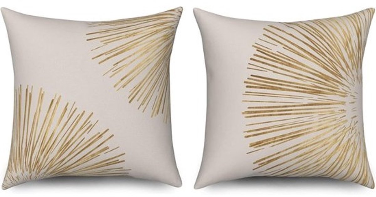 Set van 2 Boho Kussenhoezen 40 x 40 cm in Modern Beige met Gouden Lijn, Wasbaar en Geschikt voor Binnen en Buiten