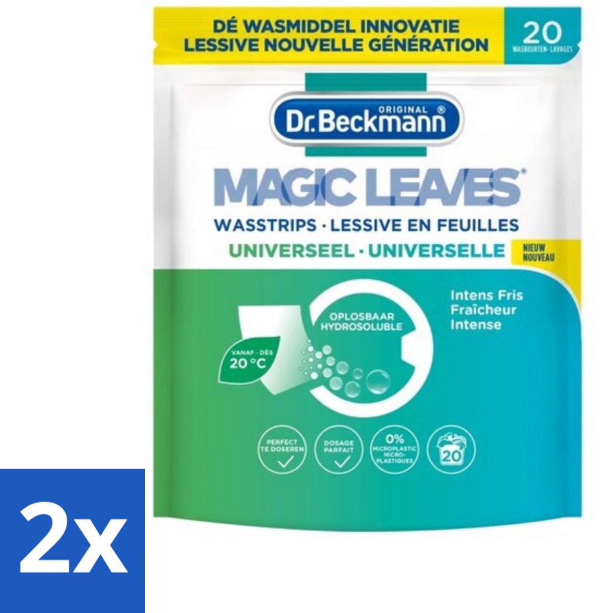 2 x Dr. Beckmann - Magic Leaves Universeel - Wasstrips - Witte en Gekleurde Was - 20 Wasbeurten - Wasstrips - Wasmiddel - Wasverzachter - Ecologisch Wassen - Milieuvriendelijk