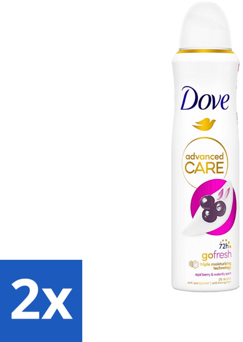 2 x Dove - Deospray - Acai Bes & Waterlelie - 150 ml - Dove Go Fresh - Acai Bes - Waterlelie - Deodorant - Antitranspirant