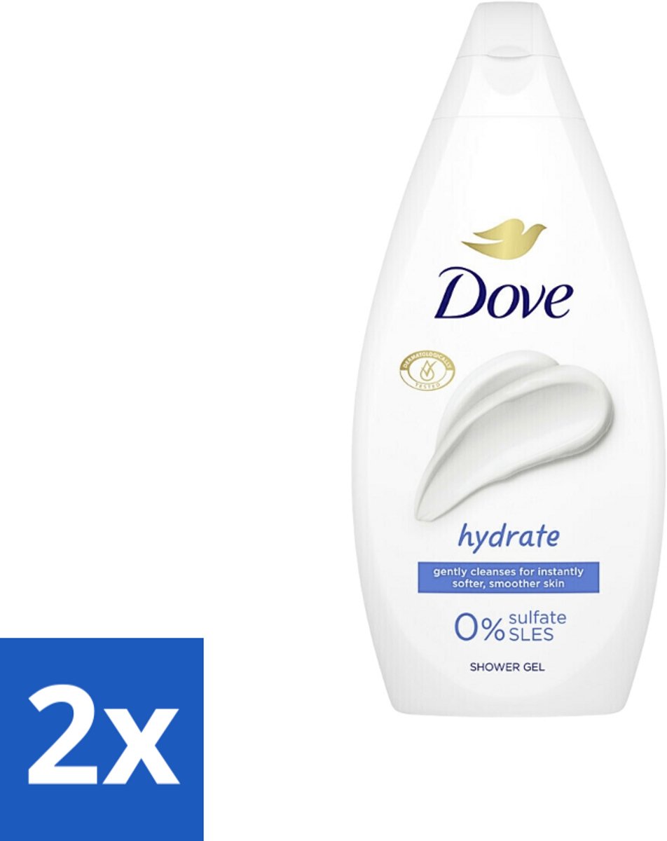 2 x Dove Hydrate - Douchegel - Sulfaatvrij - 250 ml - Douchegel - Hydratatie - Dove - Sulfaatvrij - Zacht