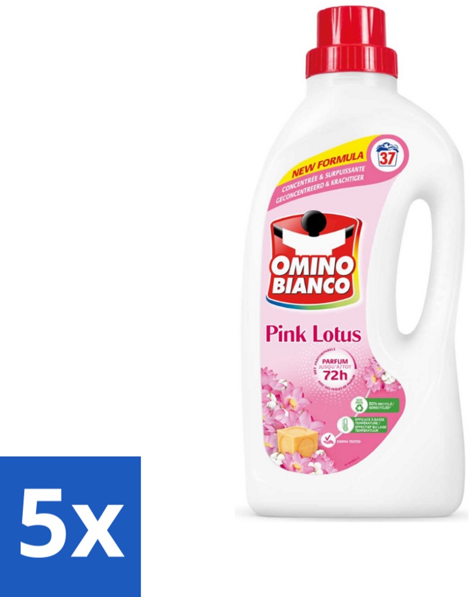 Omino Bianco - Roze Lotus - Wasmiddel - Witte & Gekleurde Was - 37 Wasbeurten - Bulkverpakking - 5 stuks