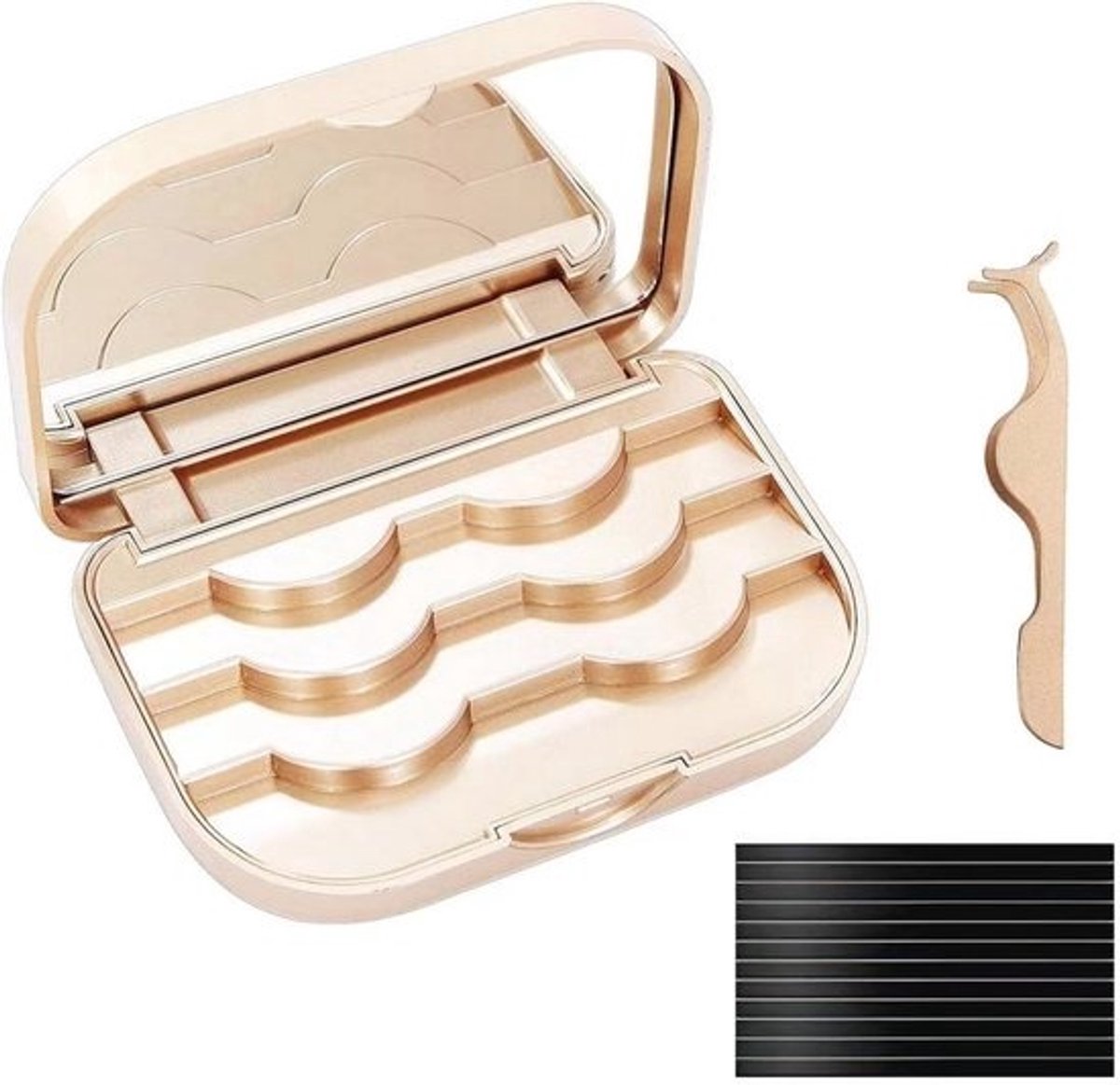 Opbergkoffer voor valse wimpers met spiegel - Organizer en make-up reiskoffer met wimperpincet