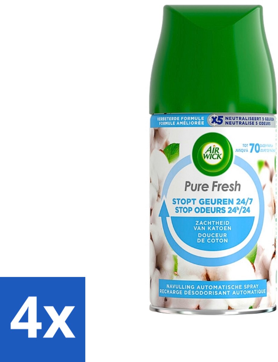 4 x Air Wick Freshmatic Pure Fresh Navulling Zachtheid van Katoen 250 ml - Luchtverfrisser - Air Wick - Freshmatic - Katoen Geur - Geurverspreider