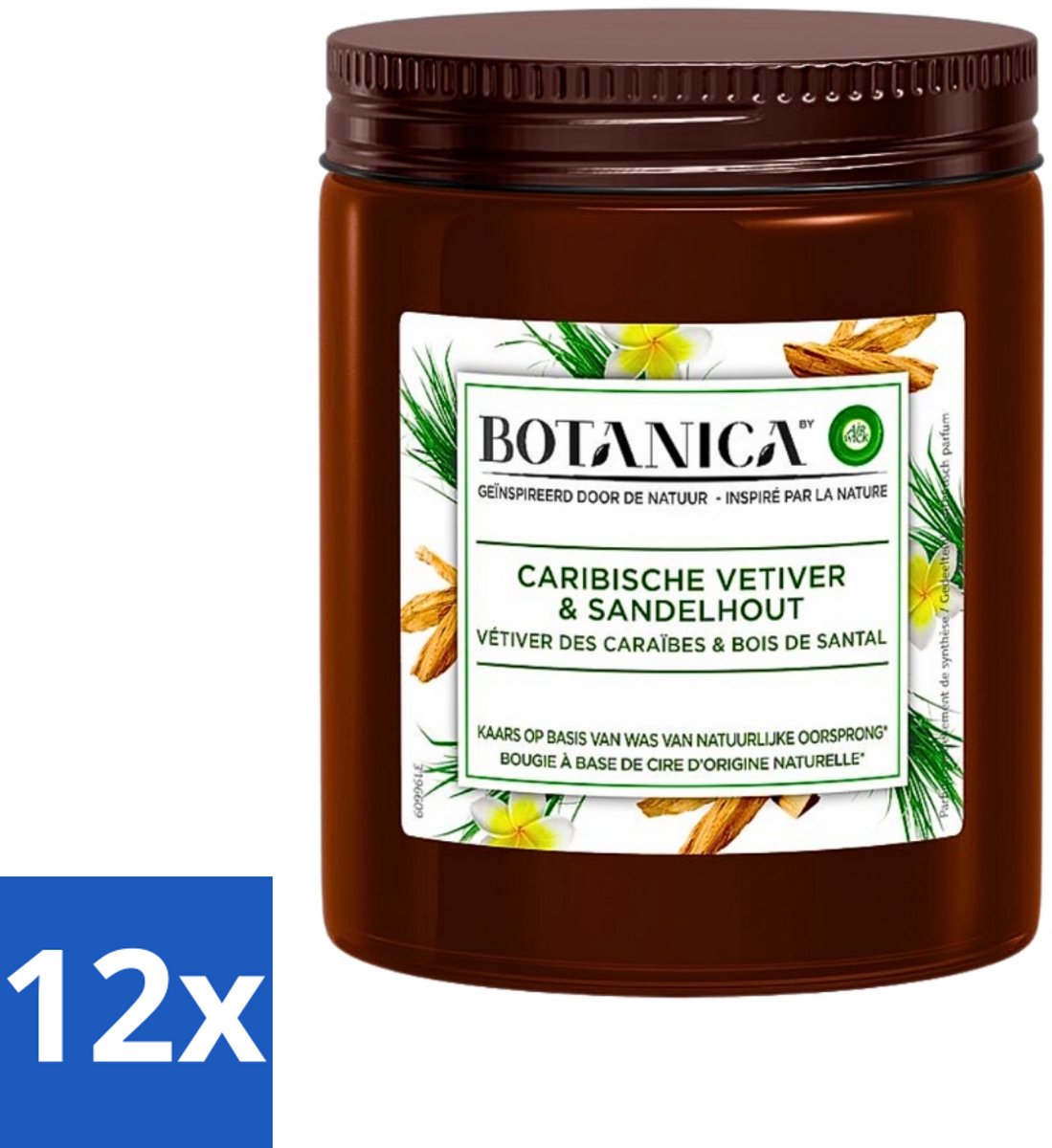 12 x Botanica by Air Wick - Geurkaars - Vetiver & Sandelhout - 40 Uur Brandduur - Geurkaars - Sandelhout - Vetiver - Botanica By Air Wick - Air Wick