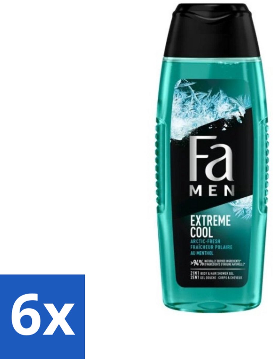 6 x Fa Men Douchegel en Shampoo Extreme Cool 250 ml - Douchegel - Shampoo - Mannen - Verfrissend - Menthol