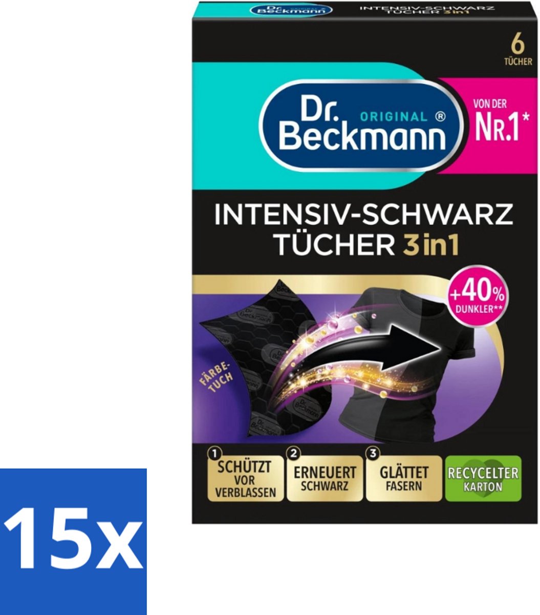 Dr. Beckmann - Kleurverzorging - Intensive Black 2 in 1 - Donkere Was - 6 Doekjes - Bulkverpakking - 15 stuks