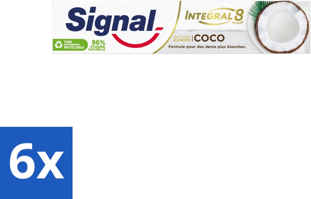 6 x Signal - Integral & Actions - Tandpasta - Natuurlijke Elementen - Kokos - Voor Witte Tanden - 75 ml - Tandpasta - Signal - Natuurlijke Tandpasta - Kokos Tandpasta - Witte Tanden