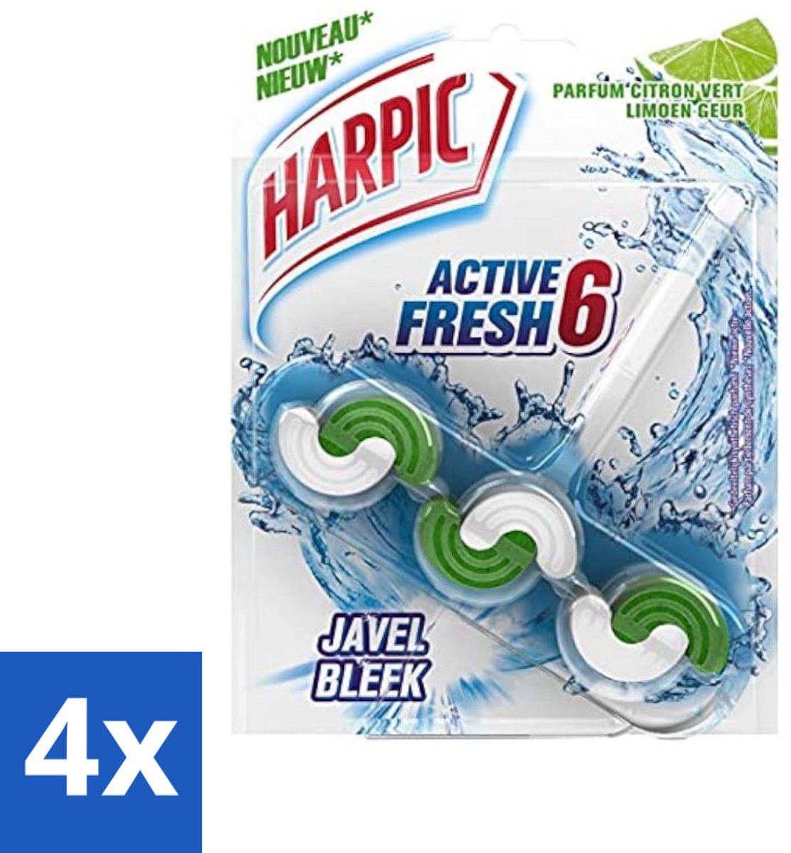 4 x Harpic Active Fresh - Toiletblok - Limoen - Met Bleek - 1 Blok - Toiletblok - Toilet Schoonmaken - Frisse Geur - Kalk Verwijderen - Hygiënisch Toilet