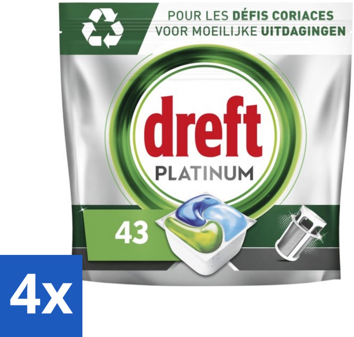 4 x Dreft Platinum - All In One - Vaatwascapsules - 43 Afwasbeurten - Vaatwascapsules - Vaatwasser Capsules - Vaatwasmiddel - Vaatwasser Schoonmaken - Hardnekkige Vlekken