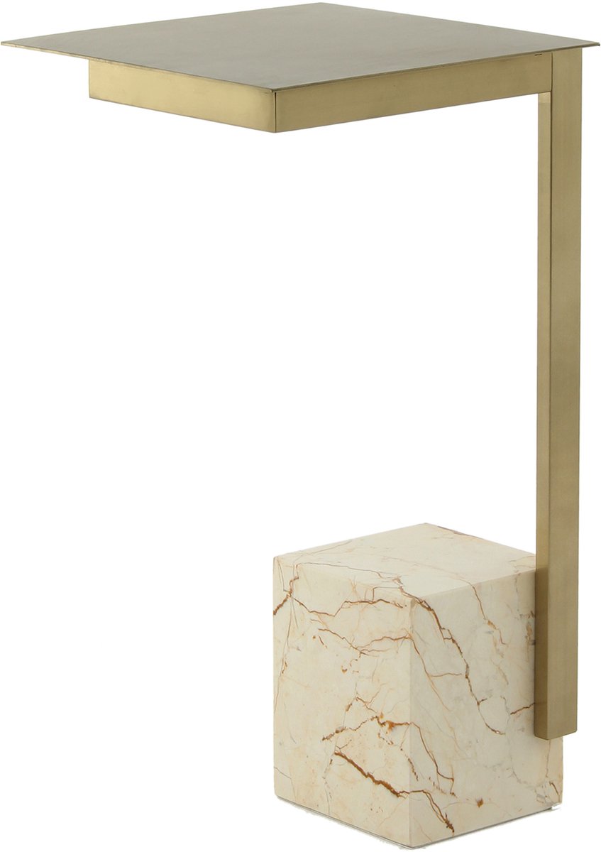 Padiro vierkante bijzettafel 30 x 30 x 56 cm - wit en goud - Modern Art-Déco Glamour Look - met marmeren voet - glazen tafelblad - onderstel van roestvrij staal