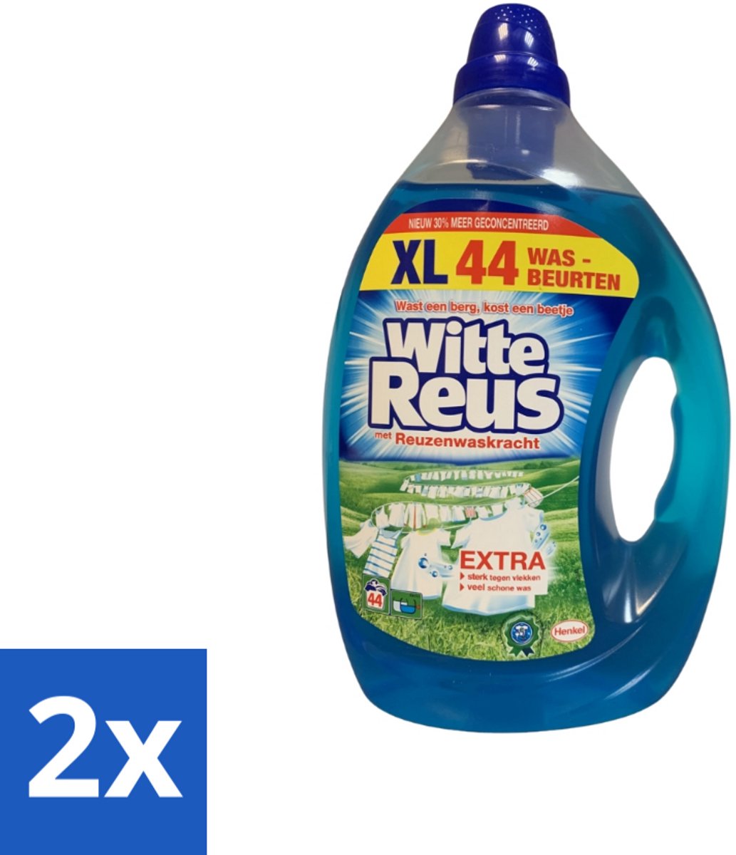 2 x Witte Reus - Vloeibaar Wasmiddel - 44 Wasbeurten - Witte Was - Wasmiddel - Vlekken Verwijderen - Waskracht - Economisch Wasmiddel
