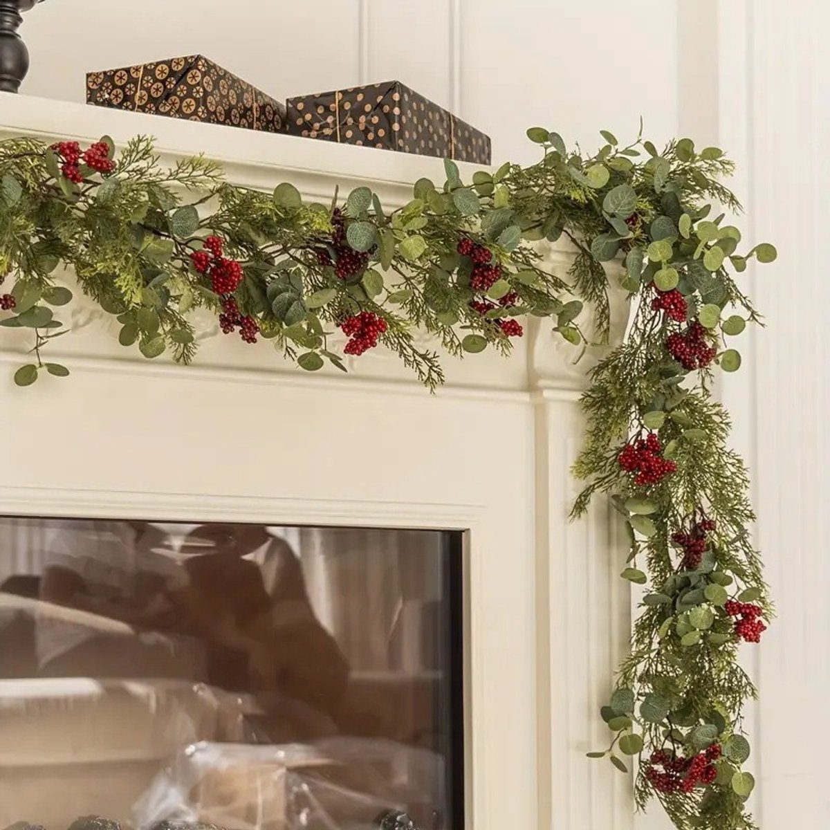 Kerstslinger 190 cm met Dennennaalden, Eucalyptus & Rode Bessen - Soepele Kerstguirlande voor Binnen & Buiten - Kerstdecoratie – foto 8