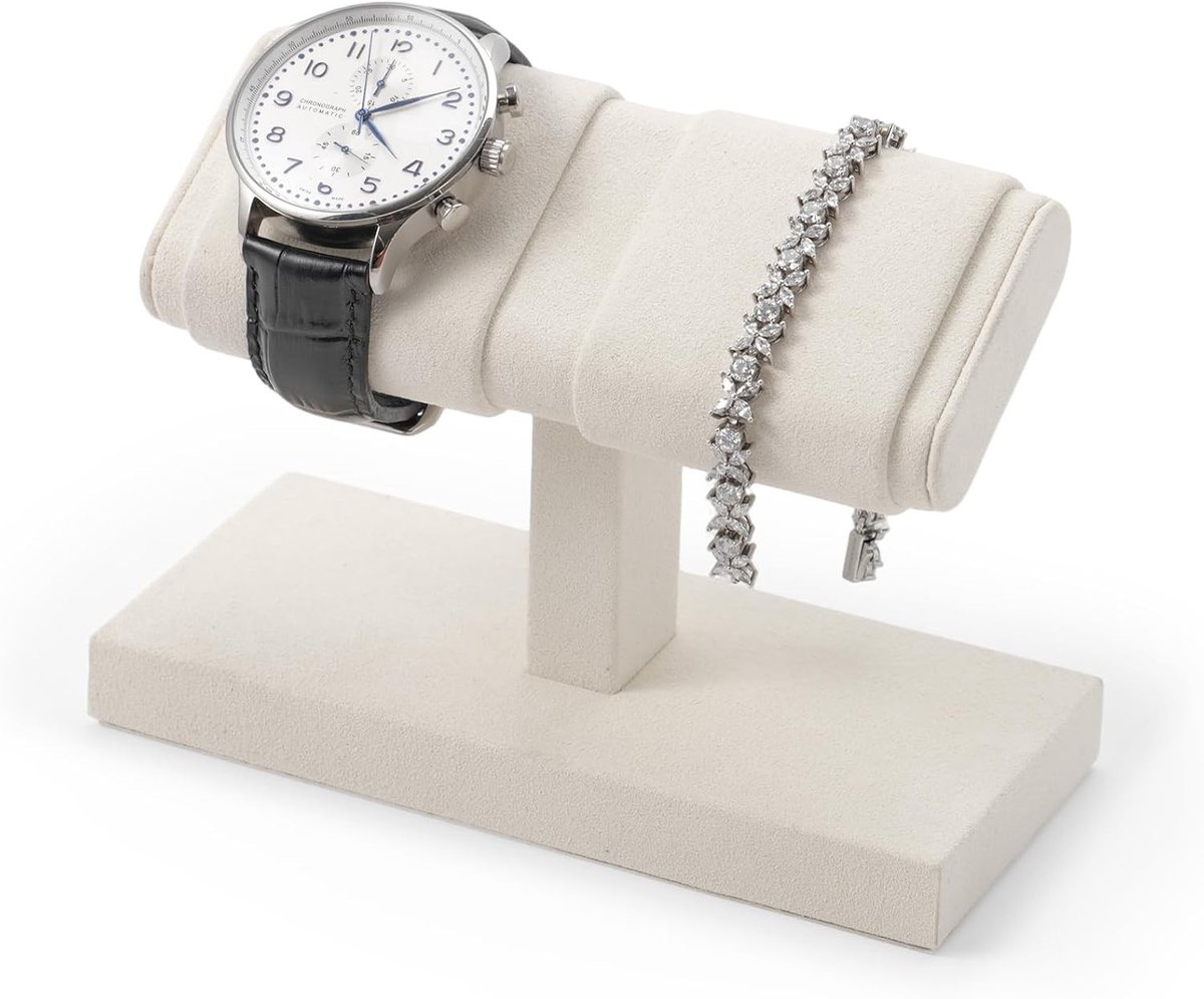 Dubbele Laag Horloge Stand voor Mannen, Elegante Horloge Houder voor Diverse Horloges (Wit)
