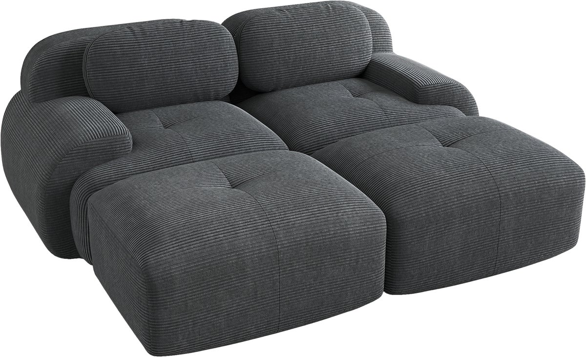 2-Zitsbank - Modulair met 2 Chaise longue Frame-loos Loveseat - Grijs