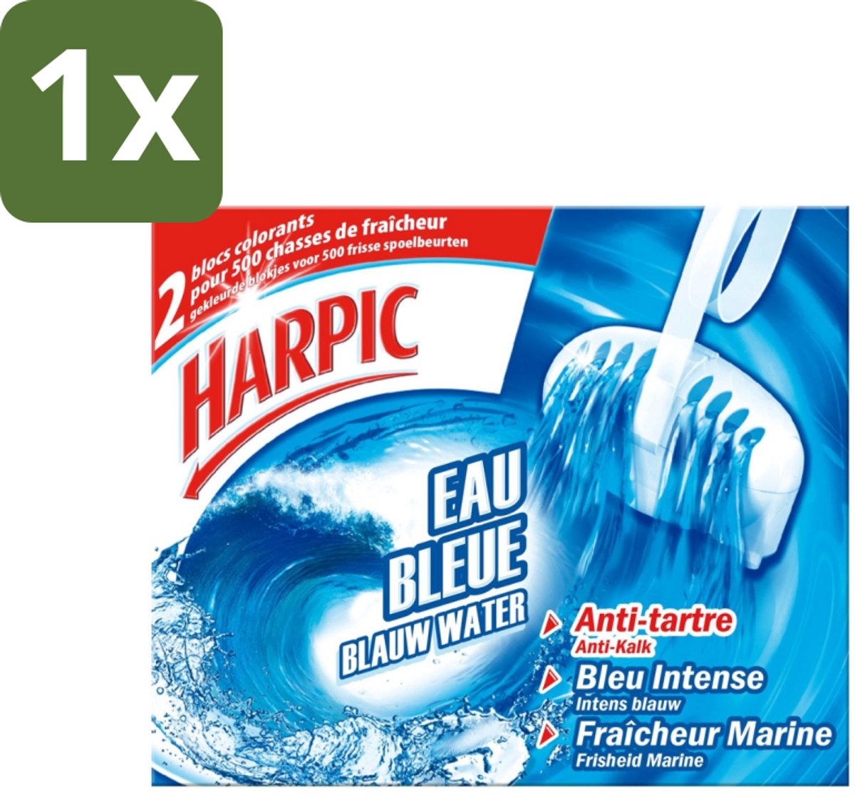 Harpic - Ontstopper & Reiniger - Blauw Water Blok - 500 Spoelbeurten - 2 Blokjes - 1 stuk