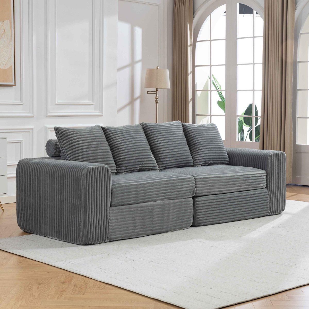 Multifunctionele Bank – Lounge Sofa voor 2–3 Personen – Zachte Bekleding – Geschikt voor Kleine Ruimtes – Hoog Veerkrachtig Schuim – Geen Montage - grijs