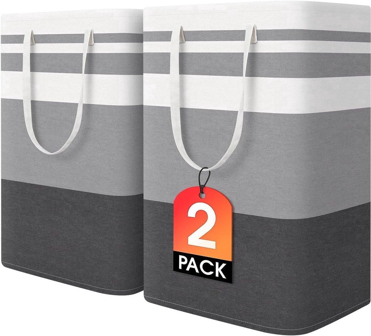 Wasmanden - Wasmand opvouwbaar - wassorteerder - wasmand 2 vakken - Katoen-linnen met waterdichte coating en metalen frame - voor veelzijdige opslagdoeleinden - met 4 opvouwbare kledinghangers - Verlengde handvatten