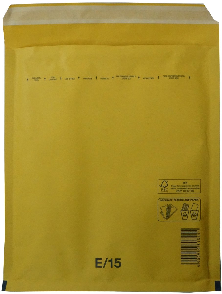Luchtkussen enveloppen A5 - 15/E - 275 x 240 mm - 10 stuks - HK zelfklevend met plakstrip - Bruin - Netuno