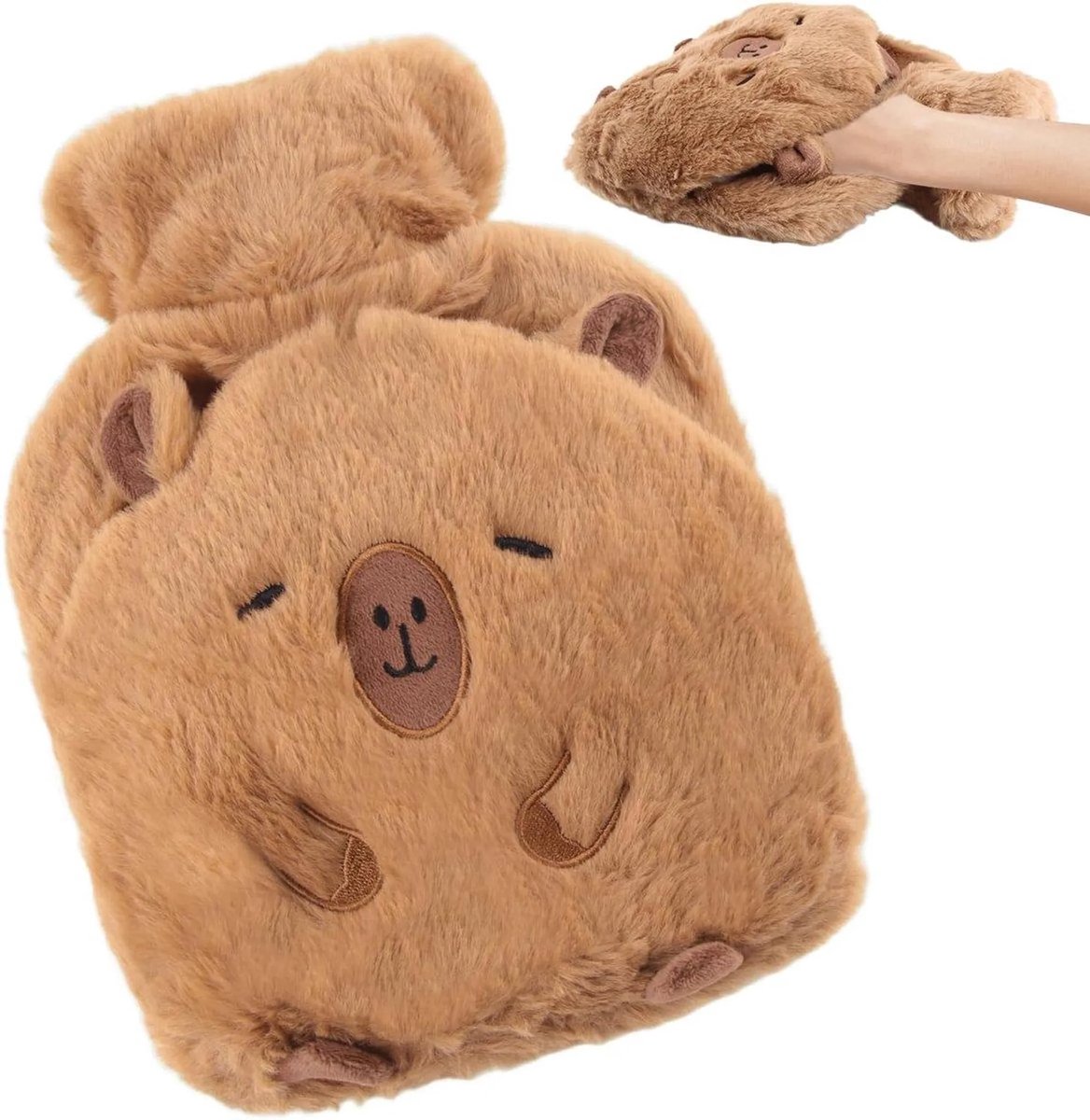 casalora - Capybar-vormige kruik - 1L kruik - Warmwaterkruik - Kruik met hoes - Met afneembare buitenhoes - Wintercadeau - Winterwarmte - Kruik voor vrouwen, senioren en kinderen - Bruin