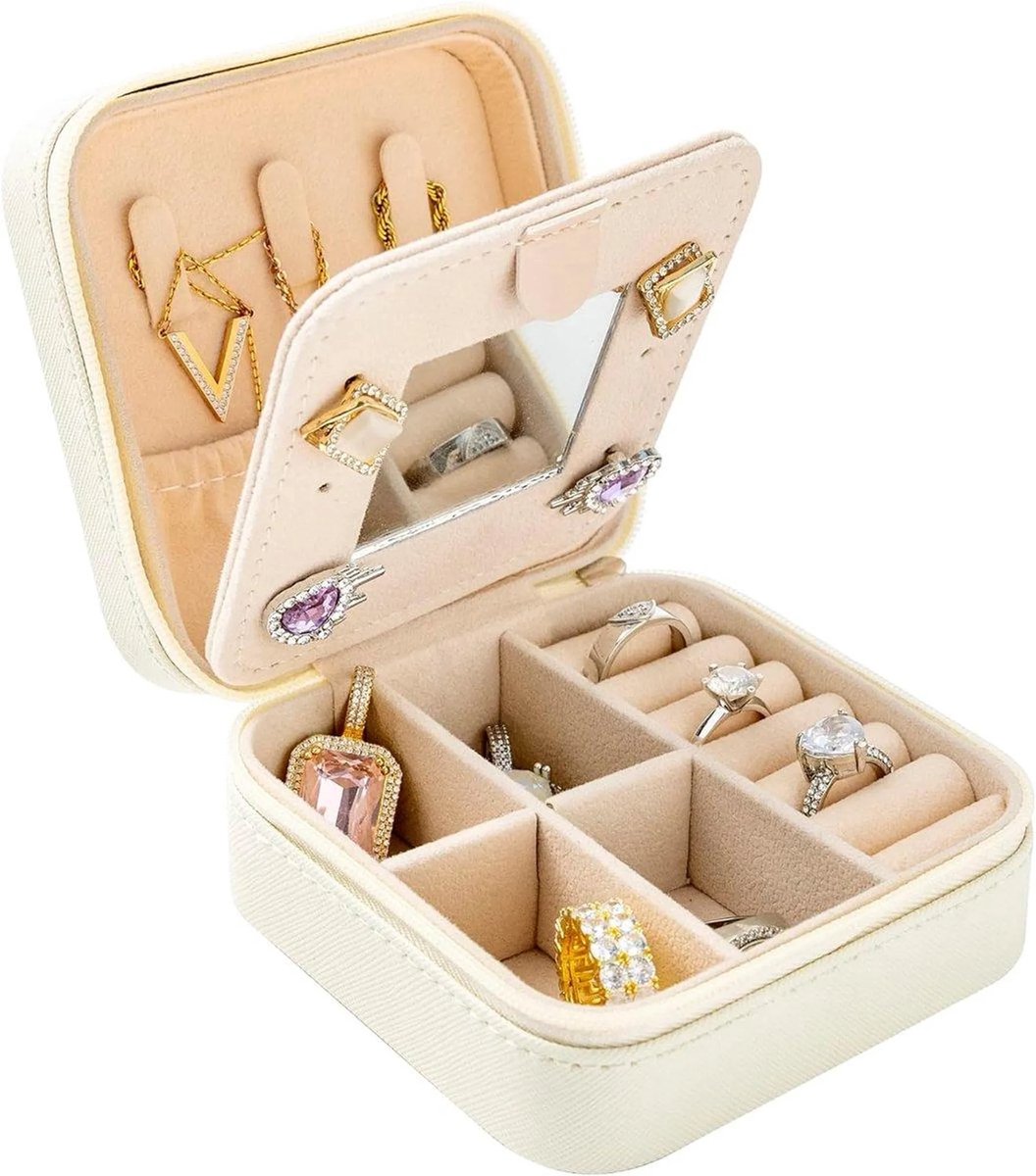 casalora - Sieradendoos voor volwassenen - Met spiegel - Voor juwelen, kettingen, oorbellen, armbanden - Sieradendoosje meisje - juwelendoos - opbergbox - jewelry box - sieradenkistje - Wit