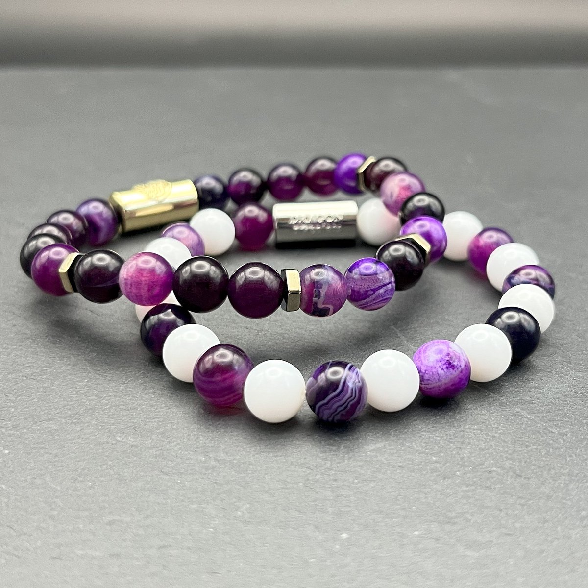 Dragon Bracelets® - Dames Armband - Essentials Blueberry Duo - Natuurstenen - Paars - Wit - Set van 2