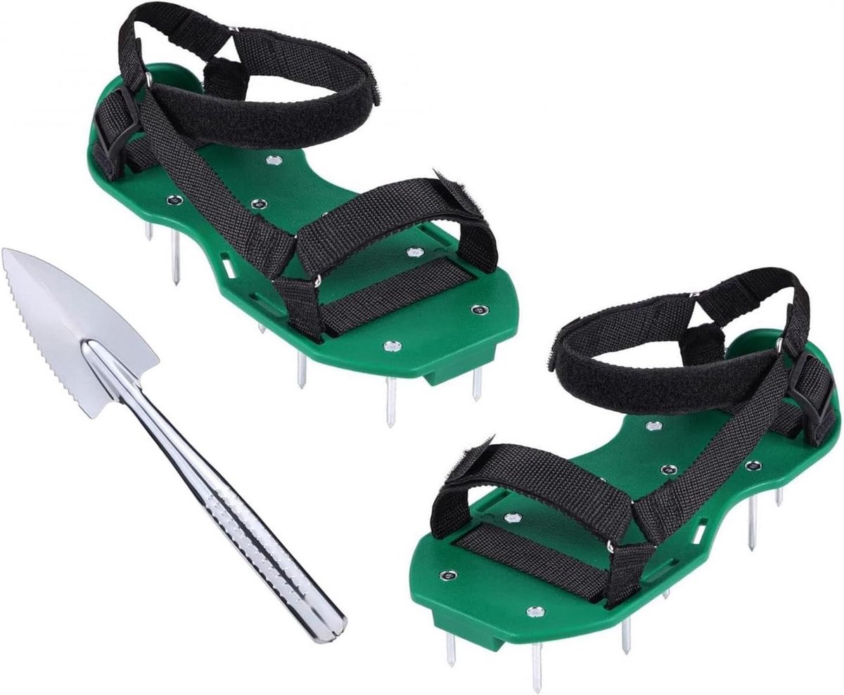 Gazonbeluchtingsschoenen - Schoenen met spikes - Gazononderhoud - Verstelbare bandjes - 30x13x5 cm - Groen