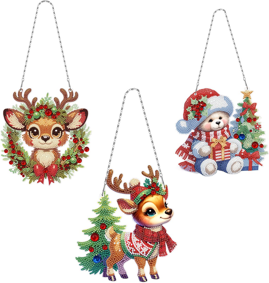 Adorzy Adorzy Diamond Painting Kersthangers – 3 stuks – Zonvanger - Diamond Painting Volwassenen – Diamond Painting Kinderen – Raamhangers Kerst