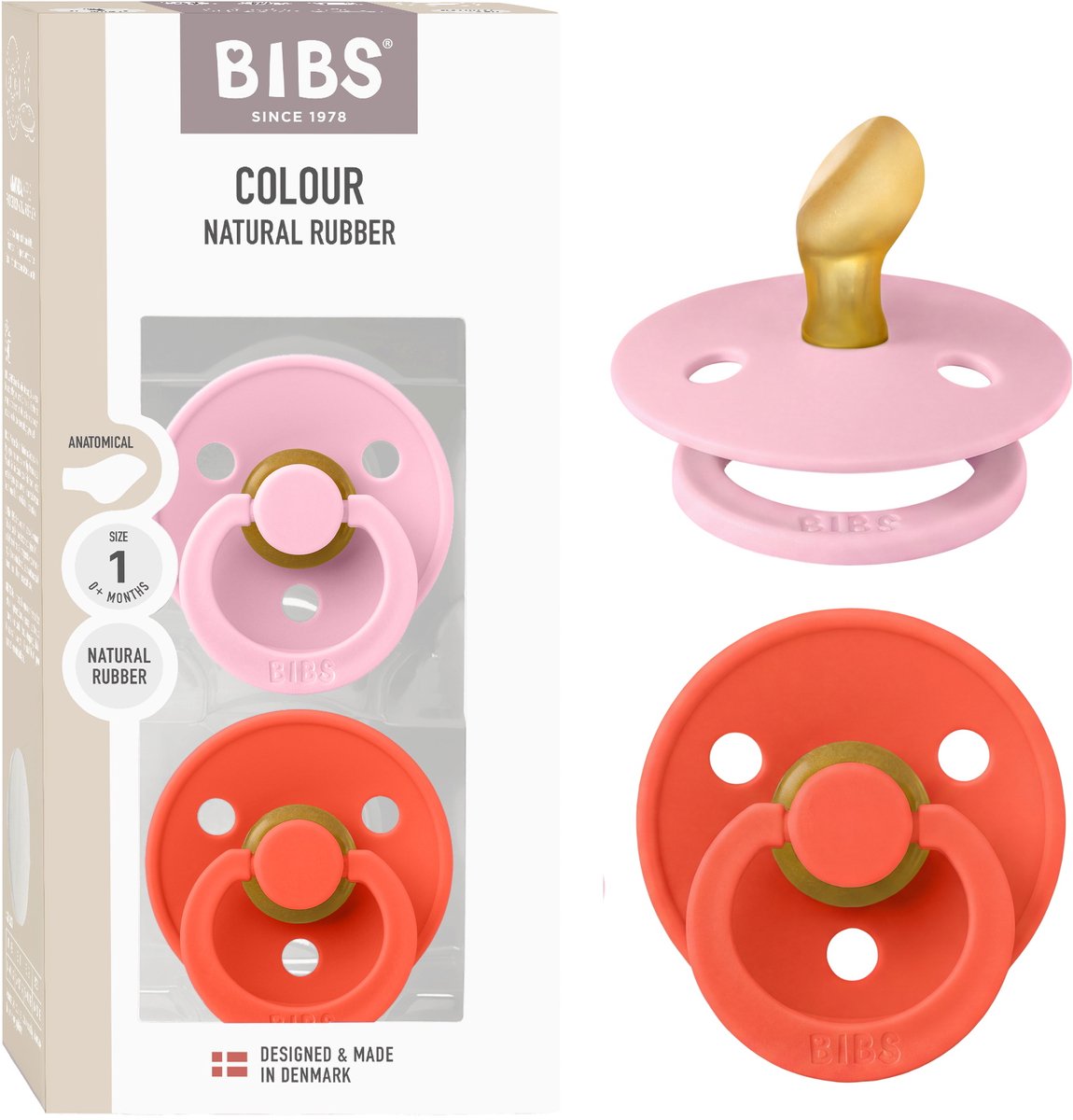 BIBS Colour Fopspeen - 0-6 mnd - 2-pack - Anatomisch- Baby Pink/Tango