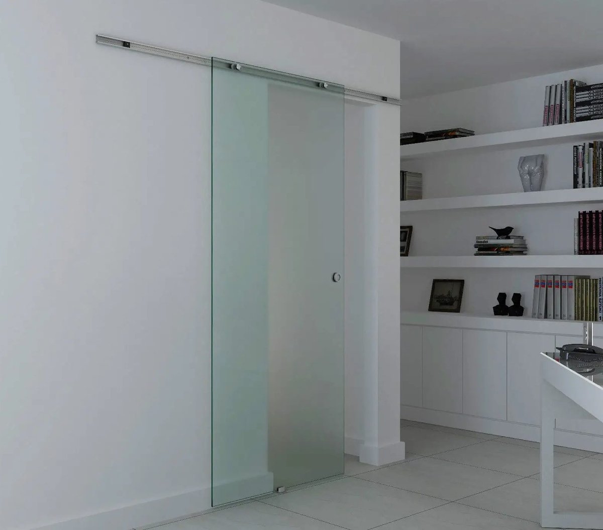 REDOM - Glasschuifdeur - Mattglas - Aluminium geleiderail met kogelgelagerde rubber wielen - Modern - Binnenruimte - Glas en aluminium - Transparant - 102,5 x 205 cm