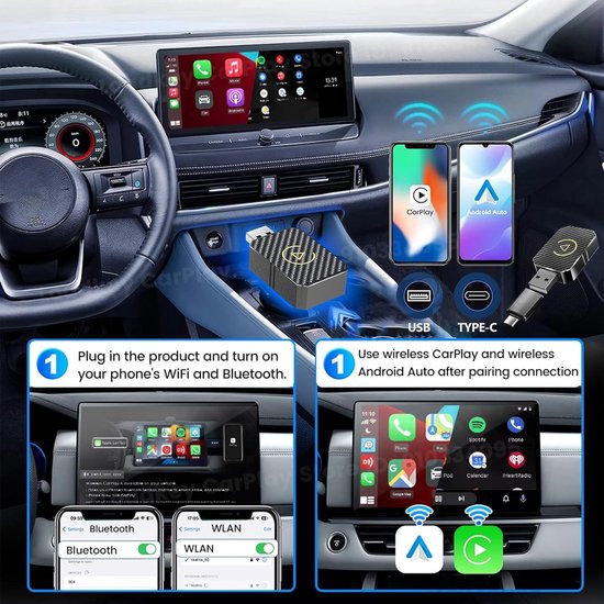 Draadloze CarPlay Adapter - Auto Stick - Navigatie Muziek Bellen - 2-in-1 Functionaliteit - Plug & Play - Zilver — afbeelding 4