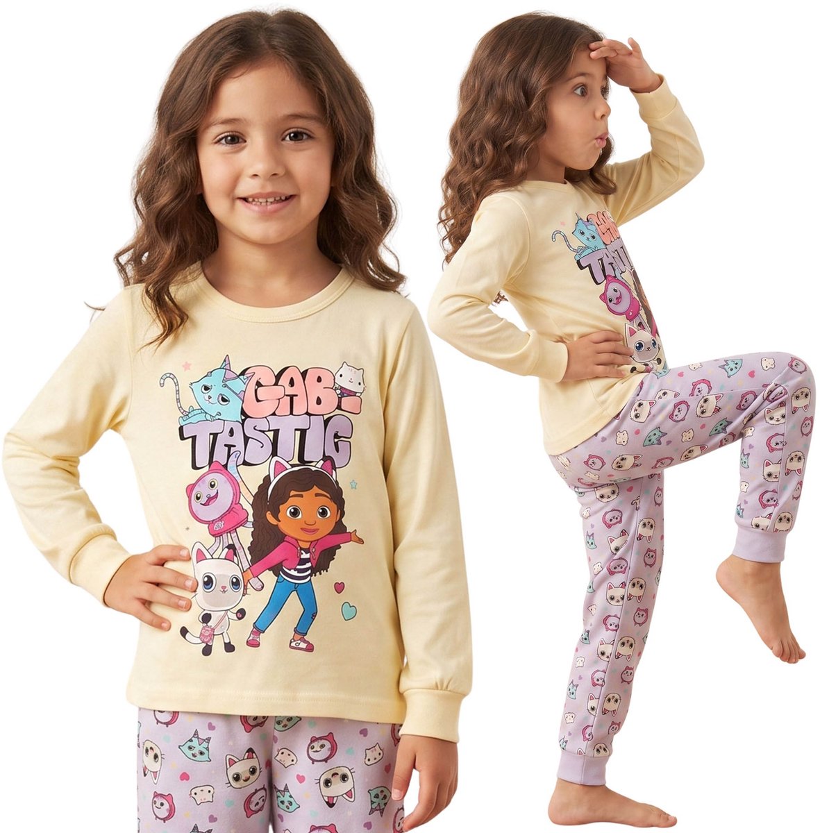 Gabby's Dollhouse KATOENEN meisjespyjama, TWEE-DELIGE pyjama met lange mouwen, LANGE broek OEKO-TEX 116