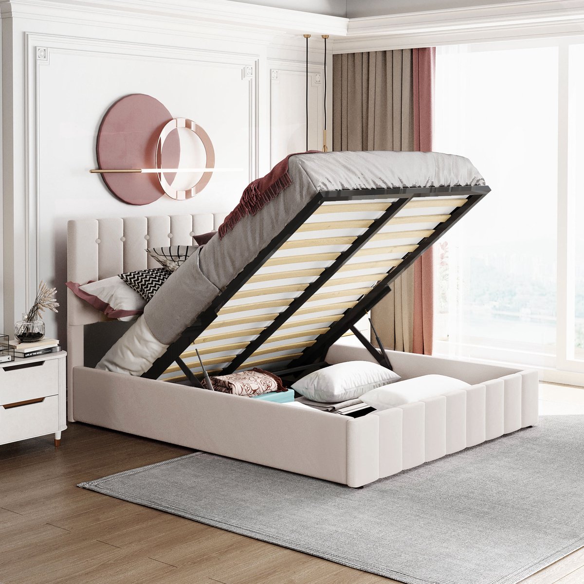 Gepolsterd Kledingkast 140x200 cm - Met Opbergruimte - Met Hoofdeinde - Met Fluweel - Cream Wit